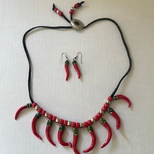 Ceramic Chili Pepper Necklace and Earrings